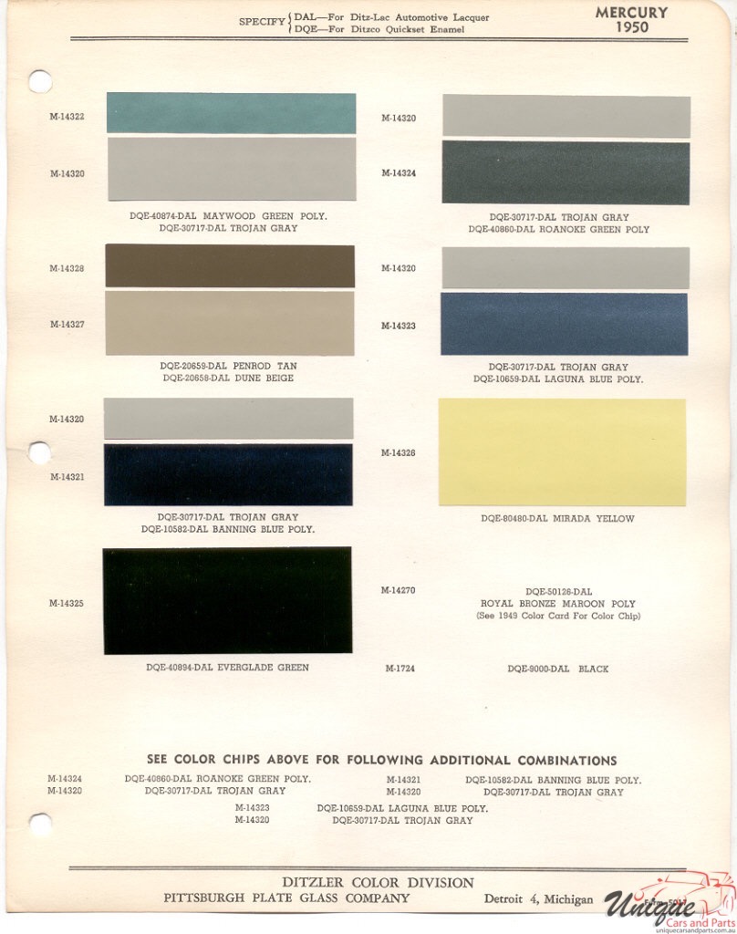 1950 Mercury Paint Charts PPG 1